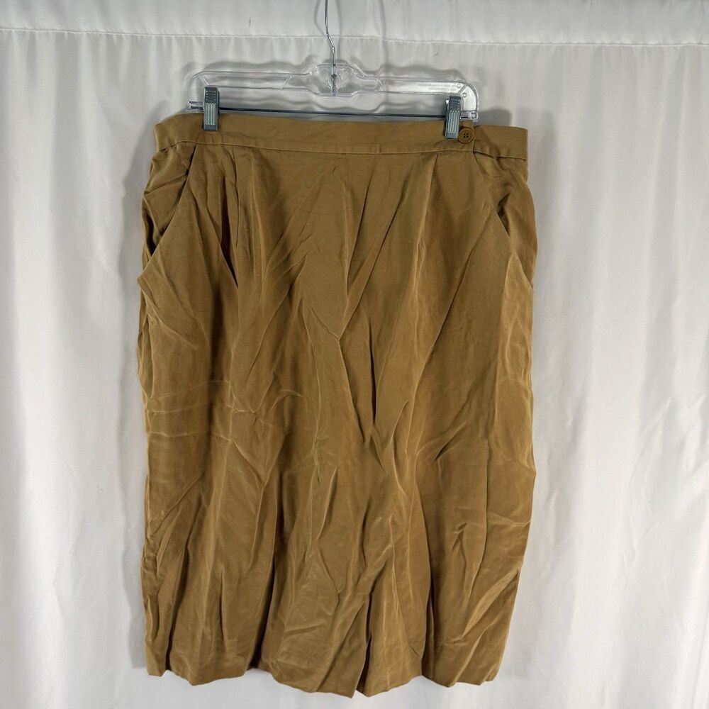 Jones New York 100% Silk Midi Skirt Women's 18W Yellow Gold Pockets Dry Clean